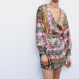 ZARA Satin Effect Print Dress - Size L. Never worn